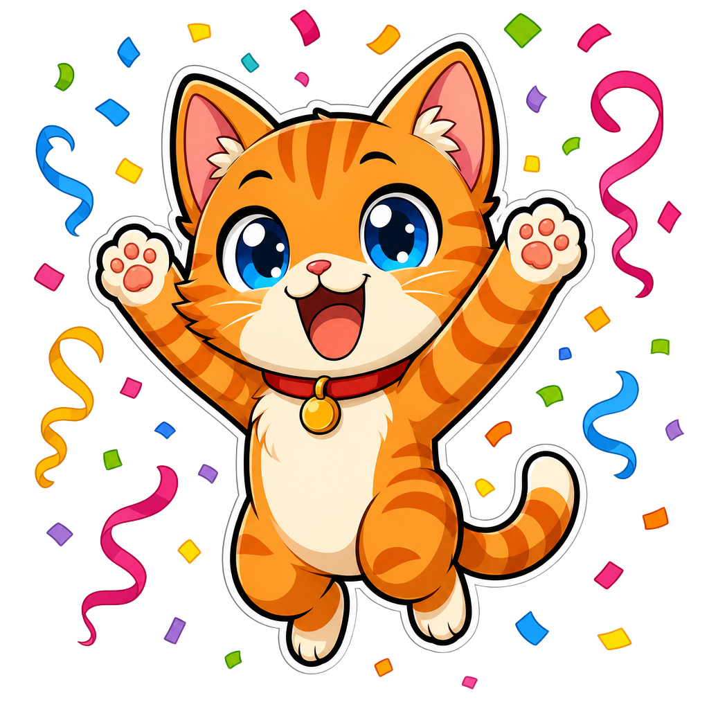 一緒にお祝いするトラ猫